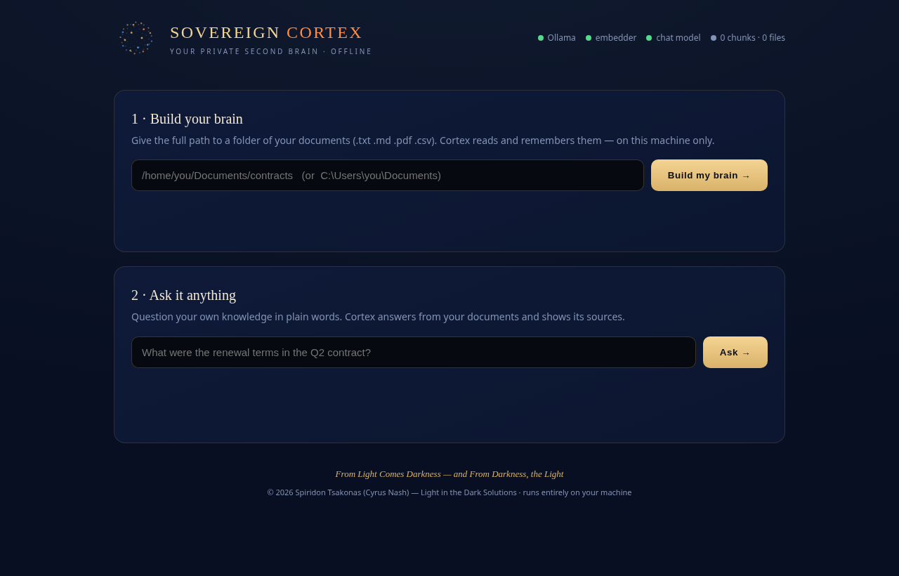 Sovereign Cortex start page