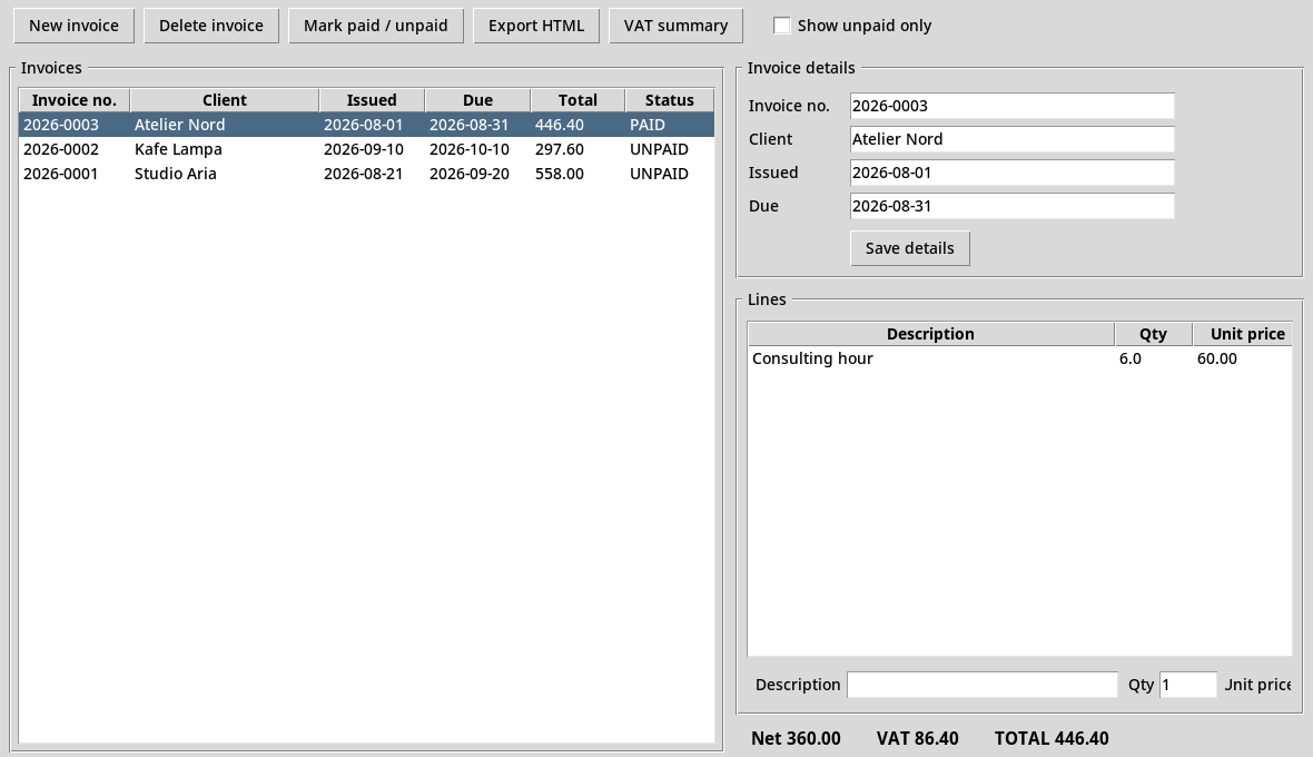 Sovereign Invoice window