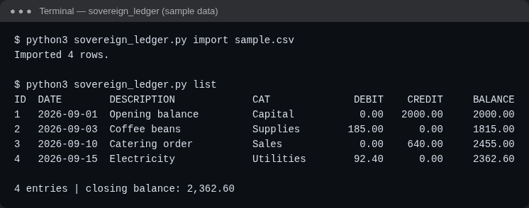 Sovereign Ledger screenshot